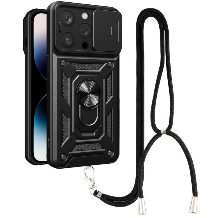 For iPhone 14 Pro Lanyard Slide Camshield Ring Phone Case