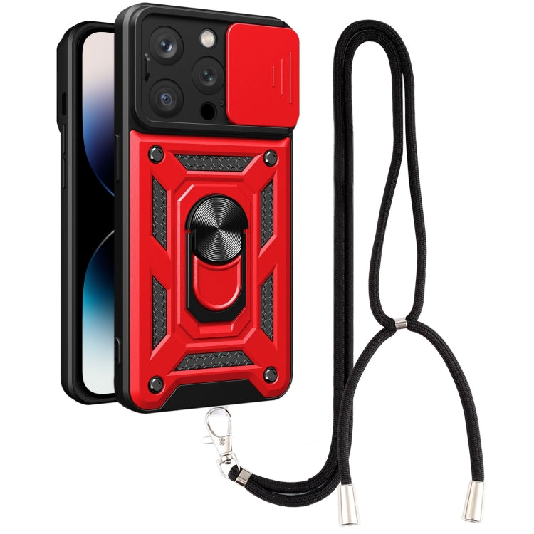 For iPhone 14 Pro Lanyard Slide Camshield Ring Phone Case