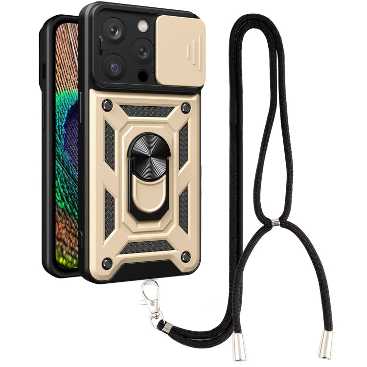 For iPhone 14 Pro Lanyard Slide Camshield Ring Phone Case