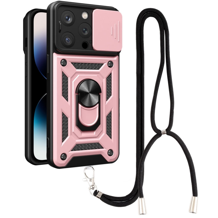 For iPhone 14 Pro Lanyard Slide Camshield Ring Phone Case