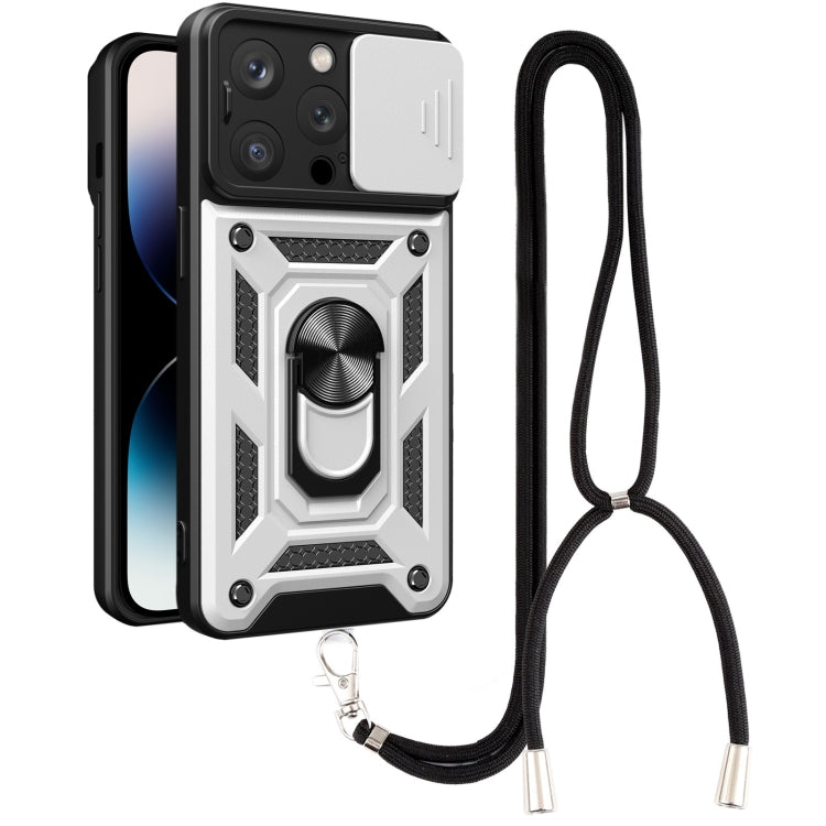 For iPhone 14 Pro Lanyard Slide Camshield Ring Phone Case