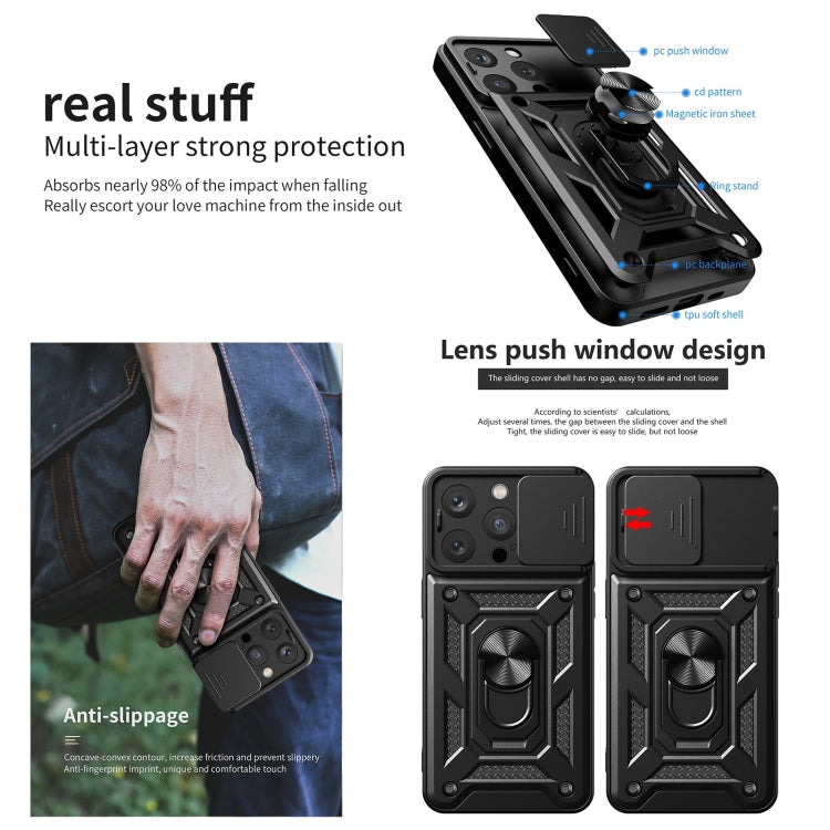For iPhone 14 Pro Lanyard Slide Camshield Ring Phone Case