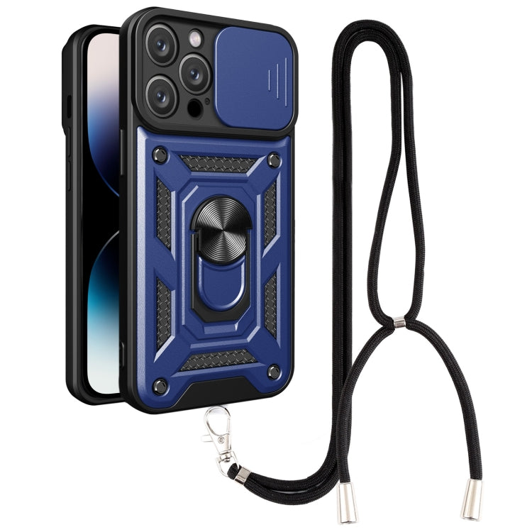 For iPhone 14 Pro Max Lanyard Slide Camshield Ring Phone Case
