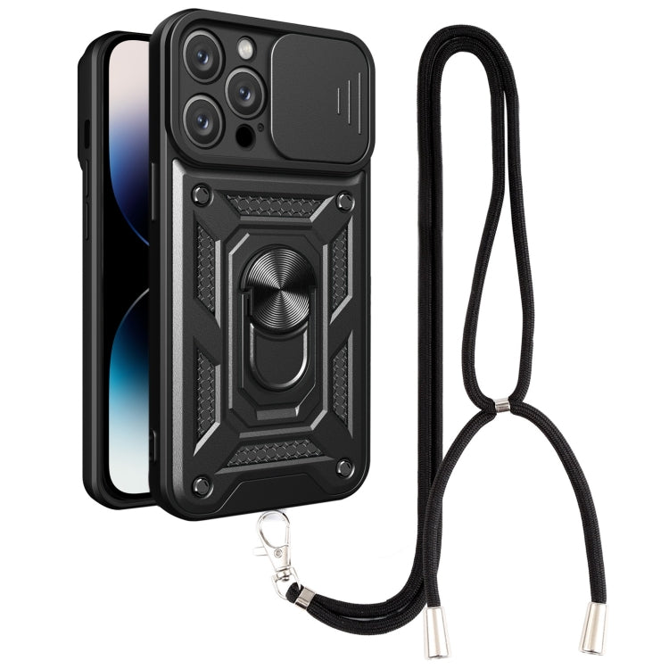 For iPhone 14 Pro Max Lanyard Slide Camshield Ring Phone Case