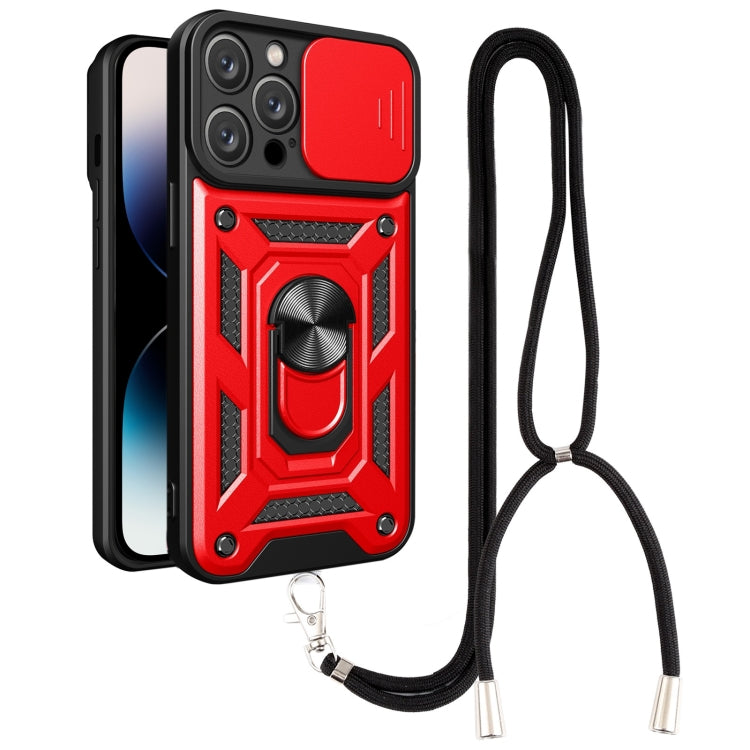 For iPhone 14 Pro Max Lanyard Slide Camshield Ring Phone Case