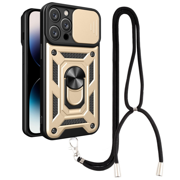 For iPhone 14 Pro Max Lanyard Slide Camshield Ring Phone Case