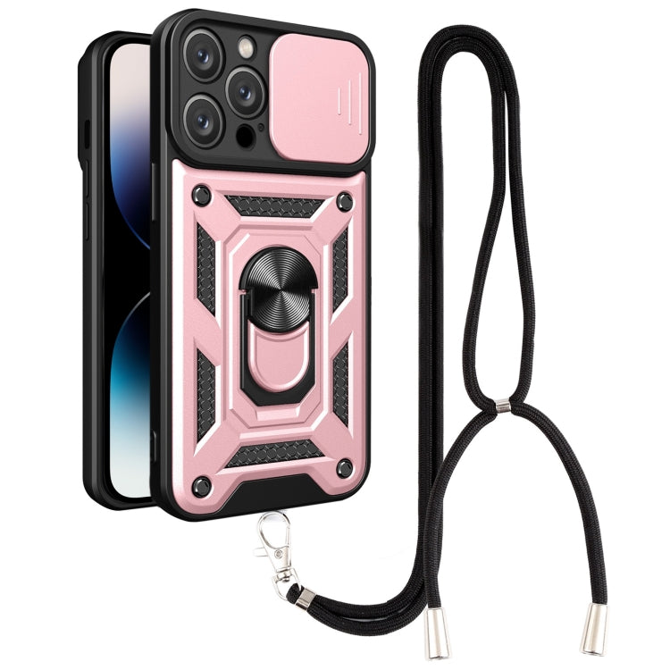 For iPhone 14 Pro Max Lanyard Slide Camshield Ring Phone Case