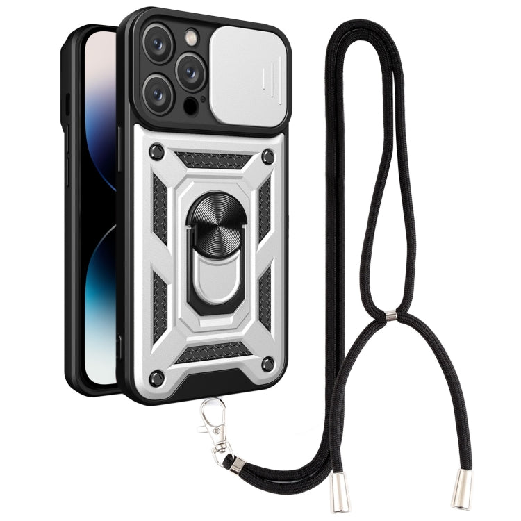 For iPhone 14 Pro Max Lanyard Slide Camshield Ring Phone Case