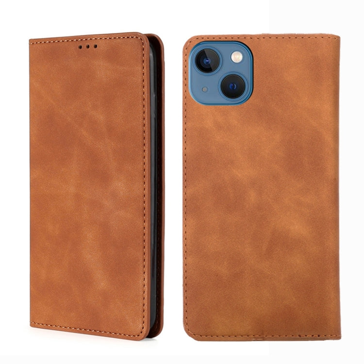 For iPhone 14 Skin Feel Magnetic Leather Phone Case
