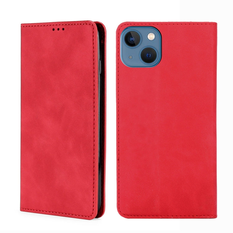For iPhone 14 Skin Feel Magnetic Leather Phone Case