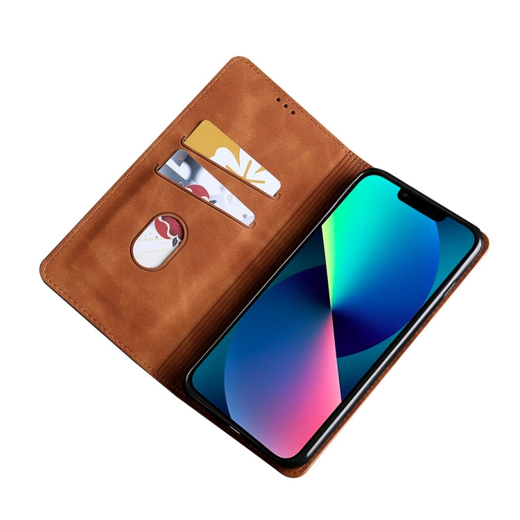 For iPhone 14 Skin Feel Magnetic Leather Phone Case