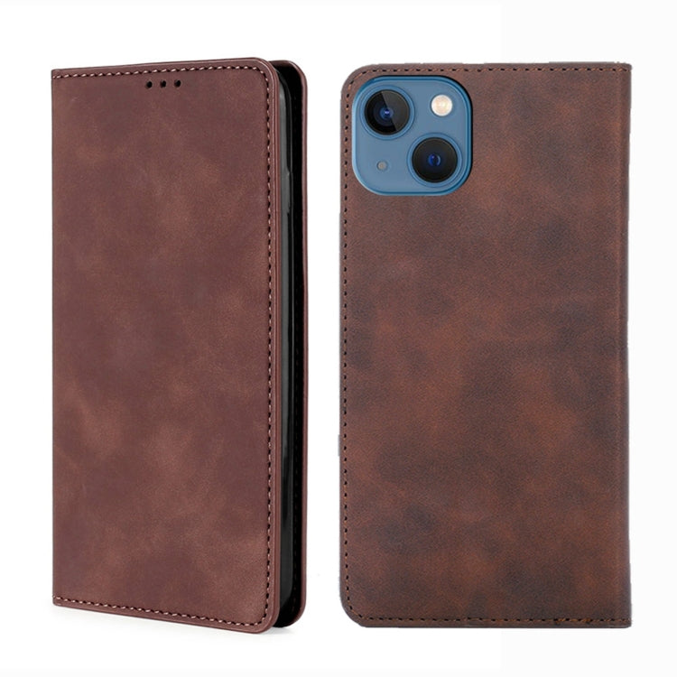For iPhone 14 Plus Skin Feel Magnetic Leather Phone Case