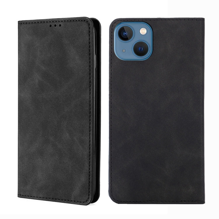 For iPhone 14 Plus Skin Feel Magnetic Leather Phone Case