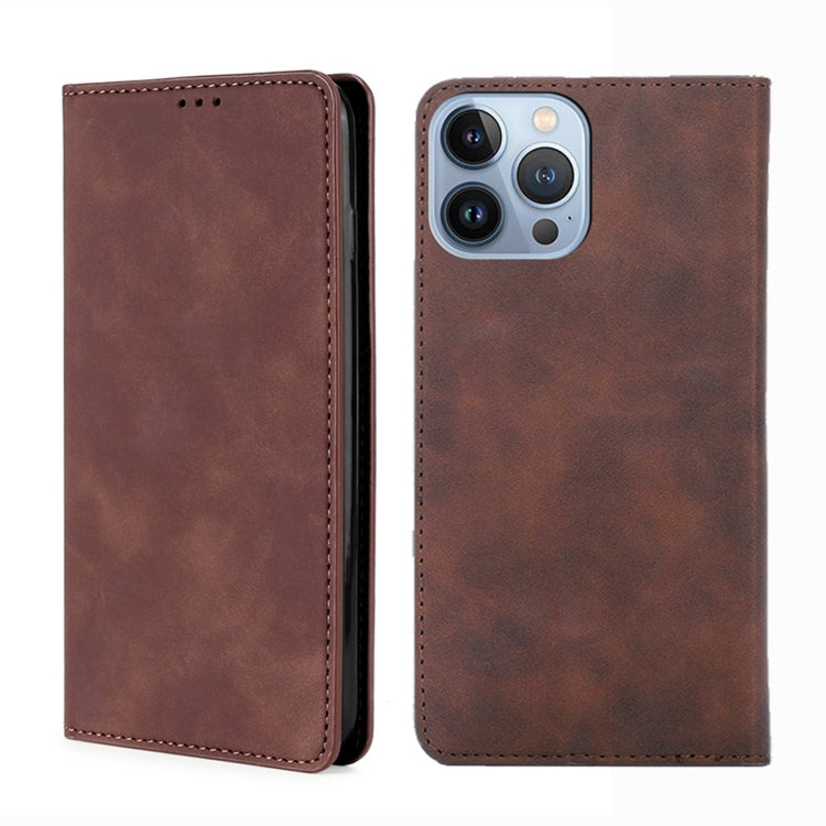 For iPhone 14 Pro Max Skin Feel Magnetic Leather Phone Case