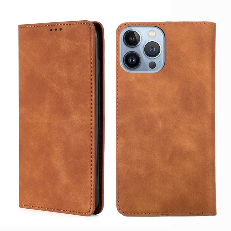 For iPhone 14 Pro Max Skin Feel Magnetic Leather Phone Case