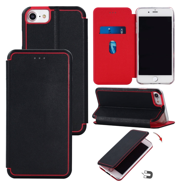 For iPhone SE 2022 / SE 2020 Ultra-thin Magnetic Fitted Leather Flip Case with Holder & Card Slot