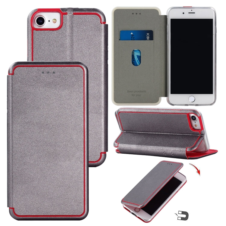 For iPhone SE 2022 / SE 2020 Ultra-thin Magnetic Fitted Leather Flip Case with Holder & Card Slot