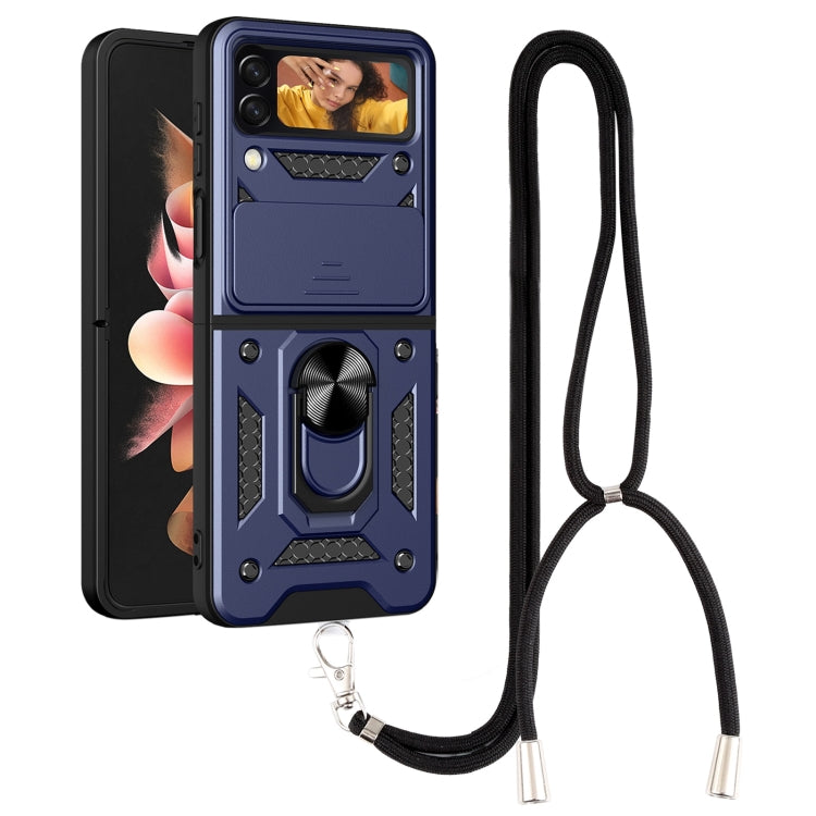 For Samsung Galaxy Z Flip4 Lanyard Slide Camshield Ring Phone Case