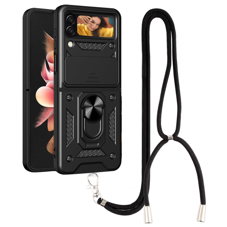 For Samsung Galaxy Z Flip4 Lanyard Slide Camshield Ring Phone Case