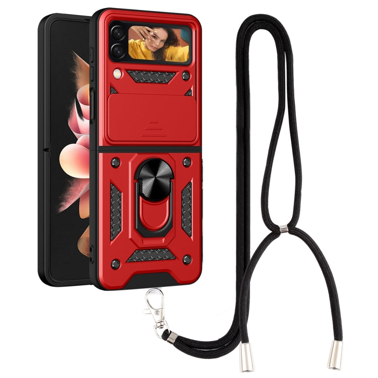For Samsung Galaxy Z Flip4 Lanyard Slide Camshield Ring Phone Case