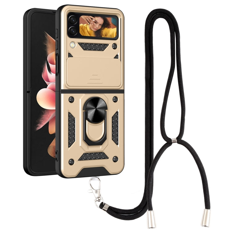 For Samsung Galaxy Z Flip4 Lanyard Slide Camshield Ring Phone Case