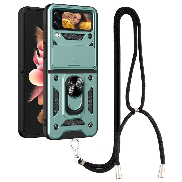 For Samsung Galaxy Z Flip4 Lanyard Slide Camshield Ring Phone Case