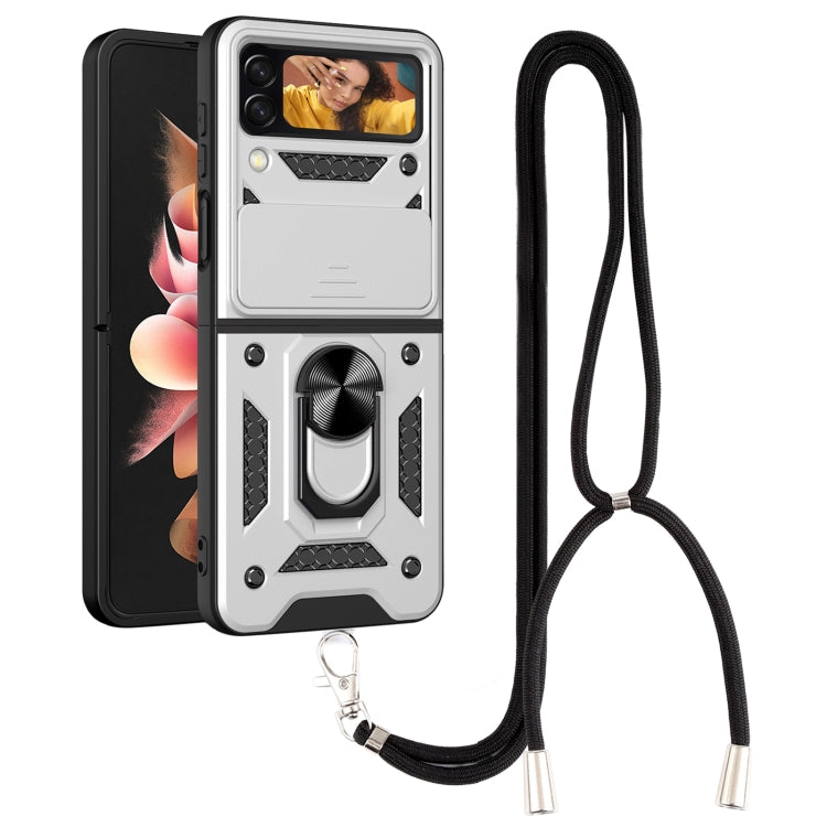 For Samsung Galaxy Z Flip4 Lanyard Slide Camshield Ring Phone Case