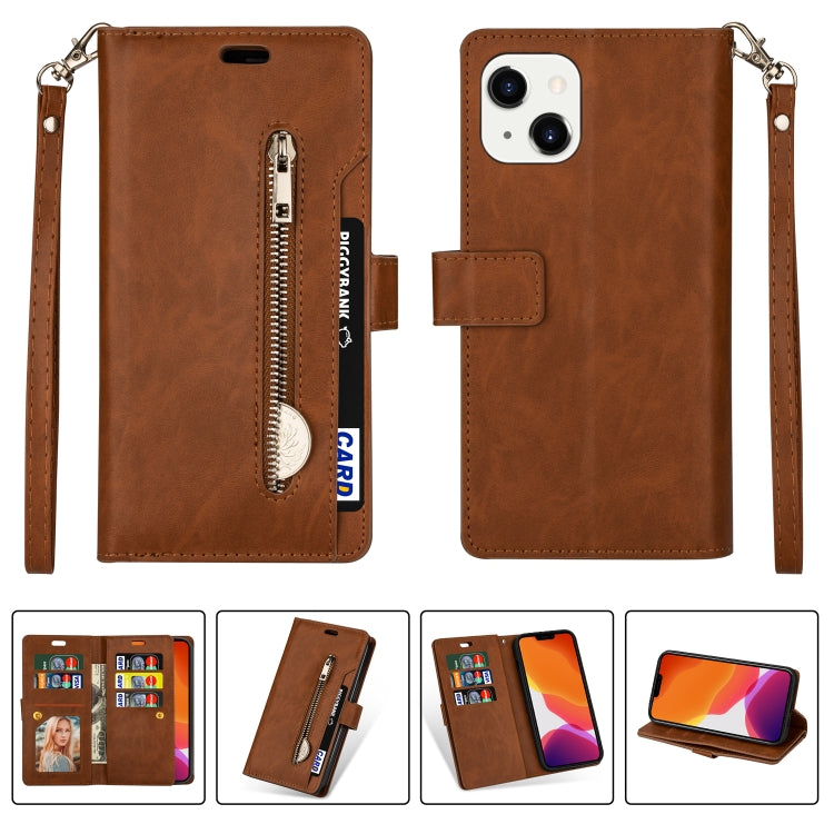 For iPhone 14 Multifunctional Zipper Horizontal Flip Leather Case