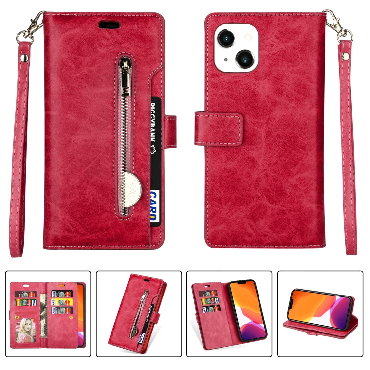 For iPhone 14 Multifunctional Zipper Horizontal Flip Leather Case