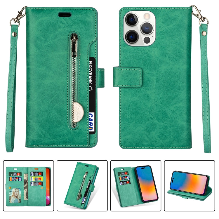 For iPhone 14 Pro Multifunctional Zipper Horizontal Flip Leather Case