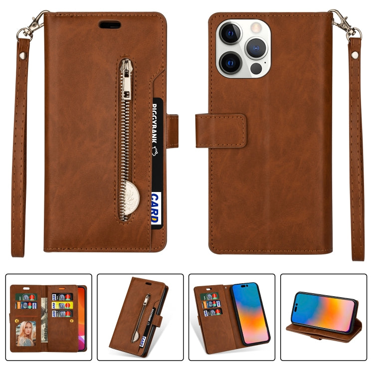 For iPhone 14 Pro Multifunctional Zipper Horizontal Flip Leather Case
