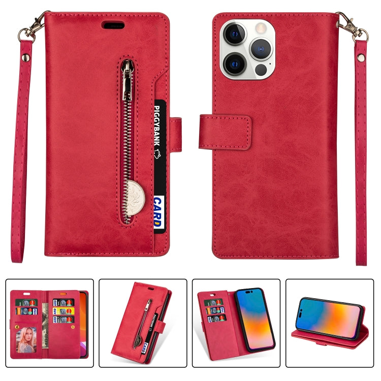 For iPhone 14 Pro Multifunctional Zipper Horizontal Flip Leather Case