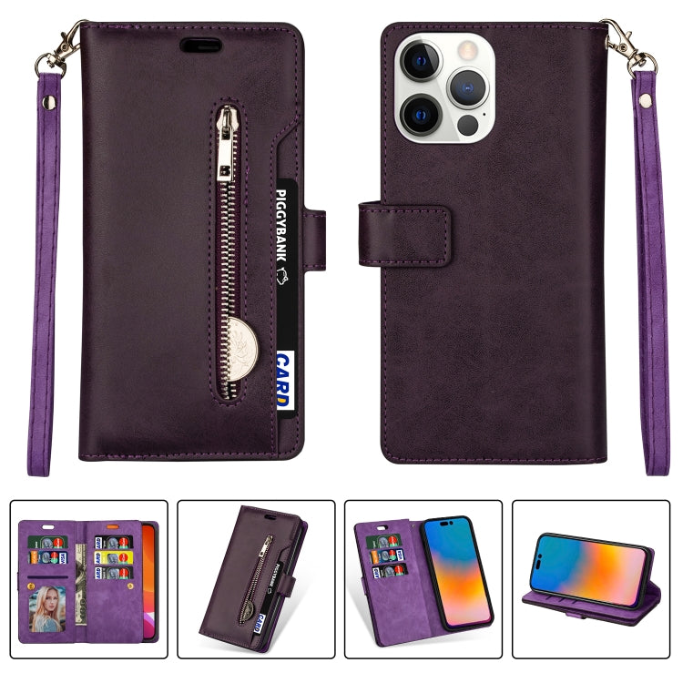 For iPhone 14 Pro Max Multifunctional Zipper Horizontal Flip Leather Case