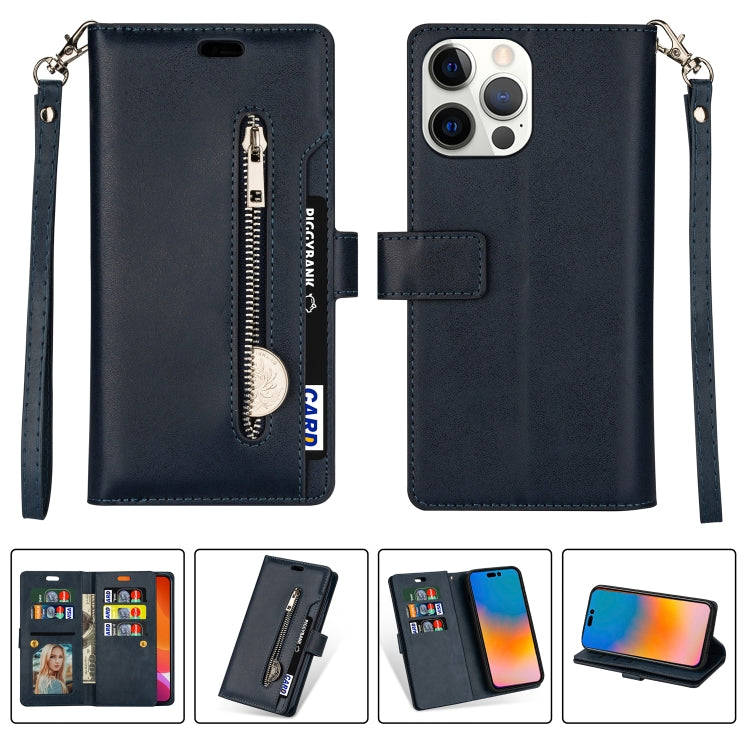 For iPhone 14 Pro Max Multifunctional Zipper Horizontal Flip Leather Case