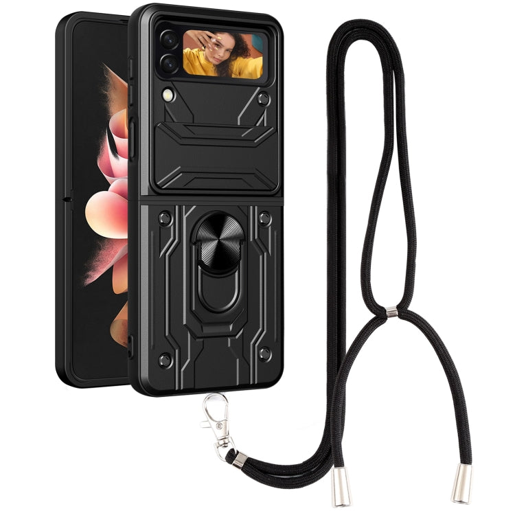 For Samsung Galaxy Z Flip4 Lanyard Slide Camshield Card Phone Case