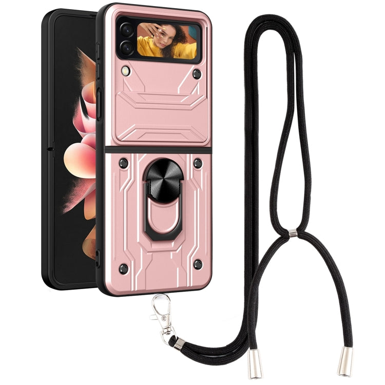 For Samsung Galaxy Z Flip4 Lanyard Slide Camshield Card Phone Case