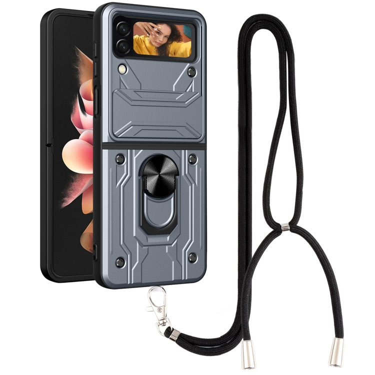 For Samsung Galaxy Z Flip4 Lanyard Slide Camshield Card Phone Case