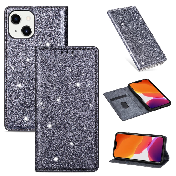 For iPhone 14 Ultrathin Glitter Magnetic Leather Case