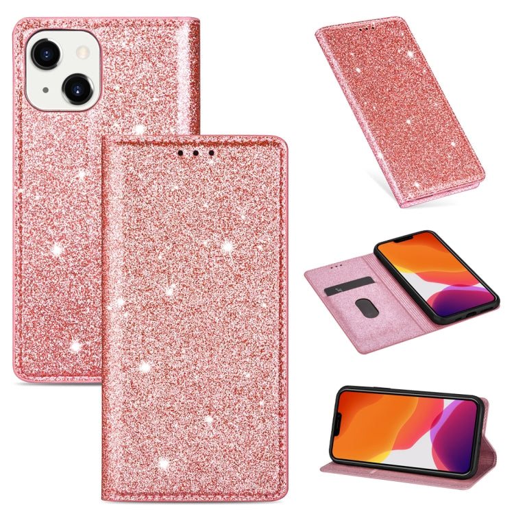 For iPhone 14 Ultrathin Glitter Magnetic Leather Case