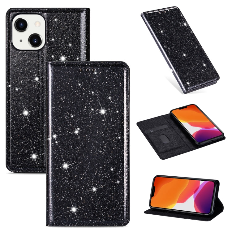 For iPhone 14 Ultrathin Glitter Magnetic Leather Case