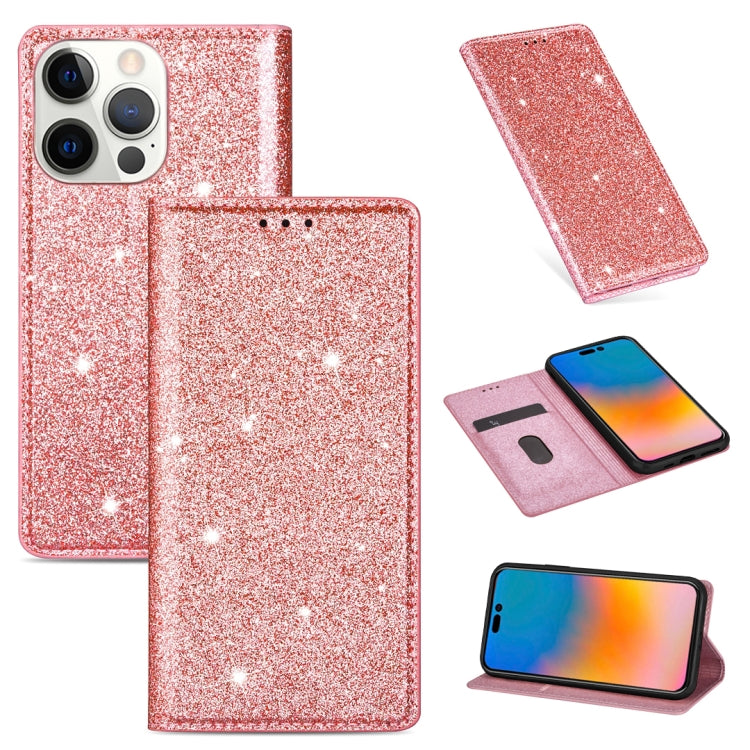 For iPhone 14 Pro Ultrathin Glitter Magnetic Leather Case