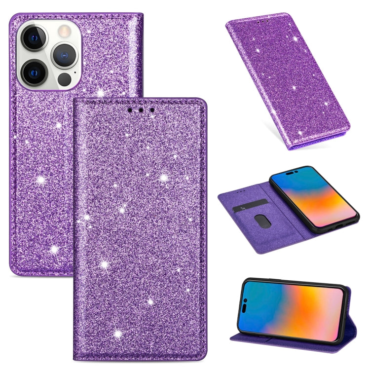 For iPhone 14 Pro Ultrathin Glitter Magnetic Leather Case