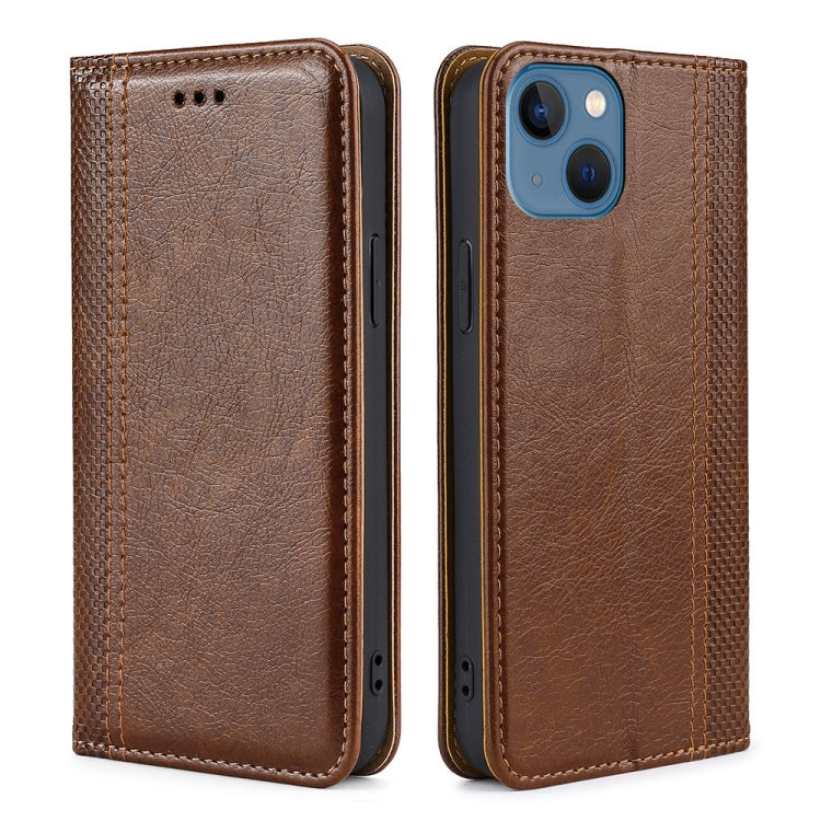 For iPhone 14 Grid Texture Magnetic Flip Leather Phone Case