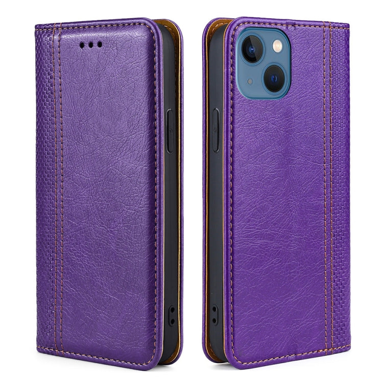 For iPhone 14 Grid Texture Magnetic Flip Leather Phone Case