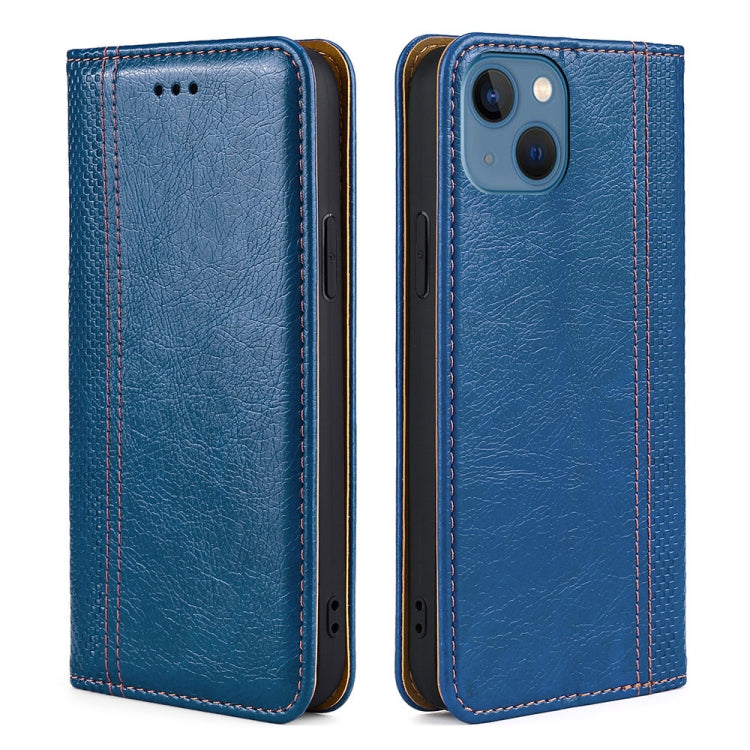 For iPhone 14 Grid Texture Magnetic Flip Leather Phone Case