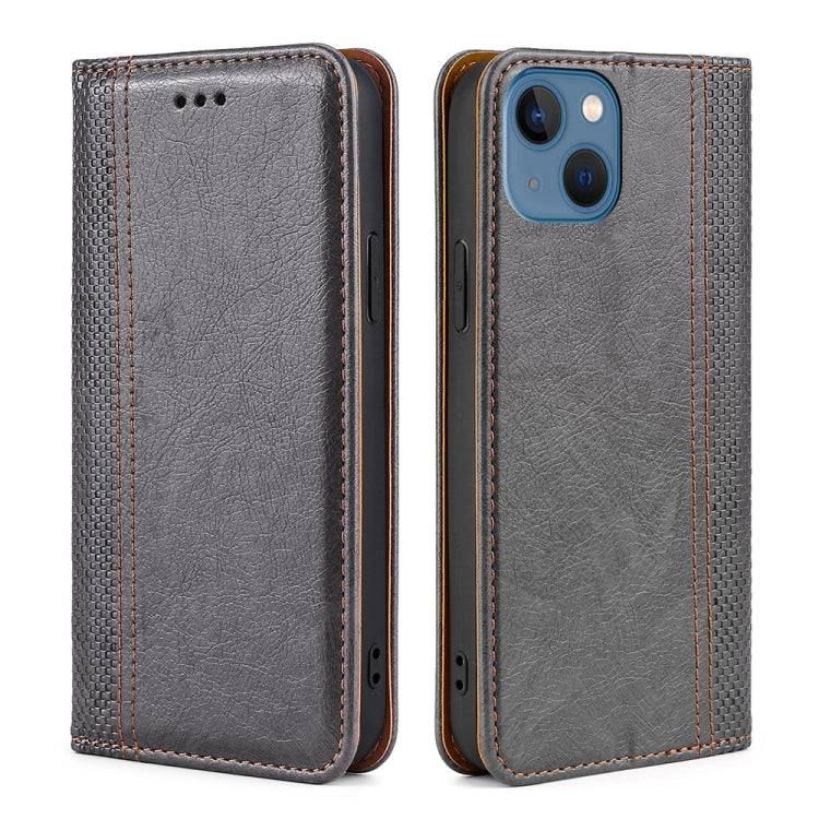 For iPhone 14 Grid Texture Magnetic Flip Leather Phone Case