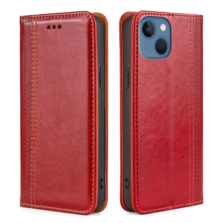 For iPhone 14 Plus Grid Texture Magnetic Flip Leather Phone Case