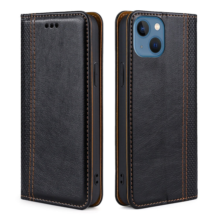 For iPhone 14 Plus Grid Texture Magnetic Flip Leather Phone Case