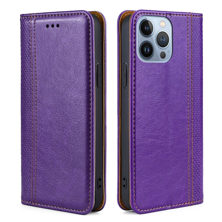 For iPhone 14 Pro Grid Texture Magnetic Flip Leather Phone Case