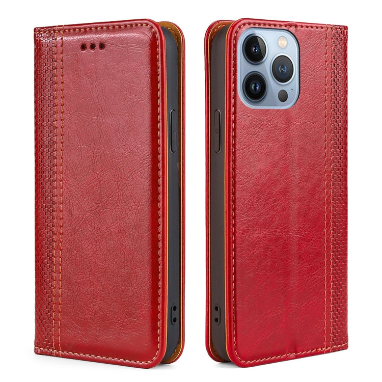 For iPhone 14 Pro Grid Texture Magnetic Flip Leather Phone Case